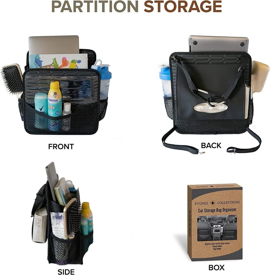 Organizador de asiento trasero de coche - Soporte de almacenamiento de varios bolsillos para artículos esenciales de viaje Foto 3 de 4