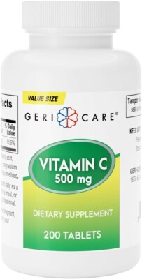 Geri-Care Vitamin C 500 mg Dietary Supplement, 200 Tablets, BB 4/2026, New S5