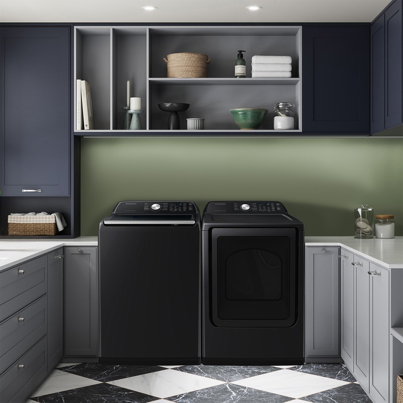 Samsung Active WaterJet Top-Loading Washing Machine, Black, Freestanding
