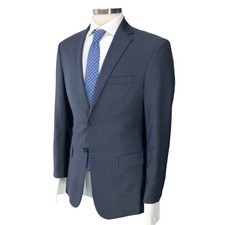 Jos A Bank Sport Coat Mens 37R Navy Windowpane 100 Wool Slim Fit Two Button
