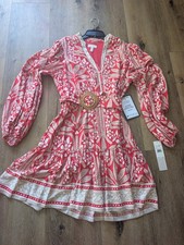 NWT Adrianna by Adrianna Papell Women's Belted Split-Neck Dress Size 10