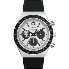 Mens Wristwatch TIMEX PEANUTS Q TW2W68900 Chrono Leather Black White Snoopy