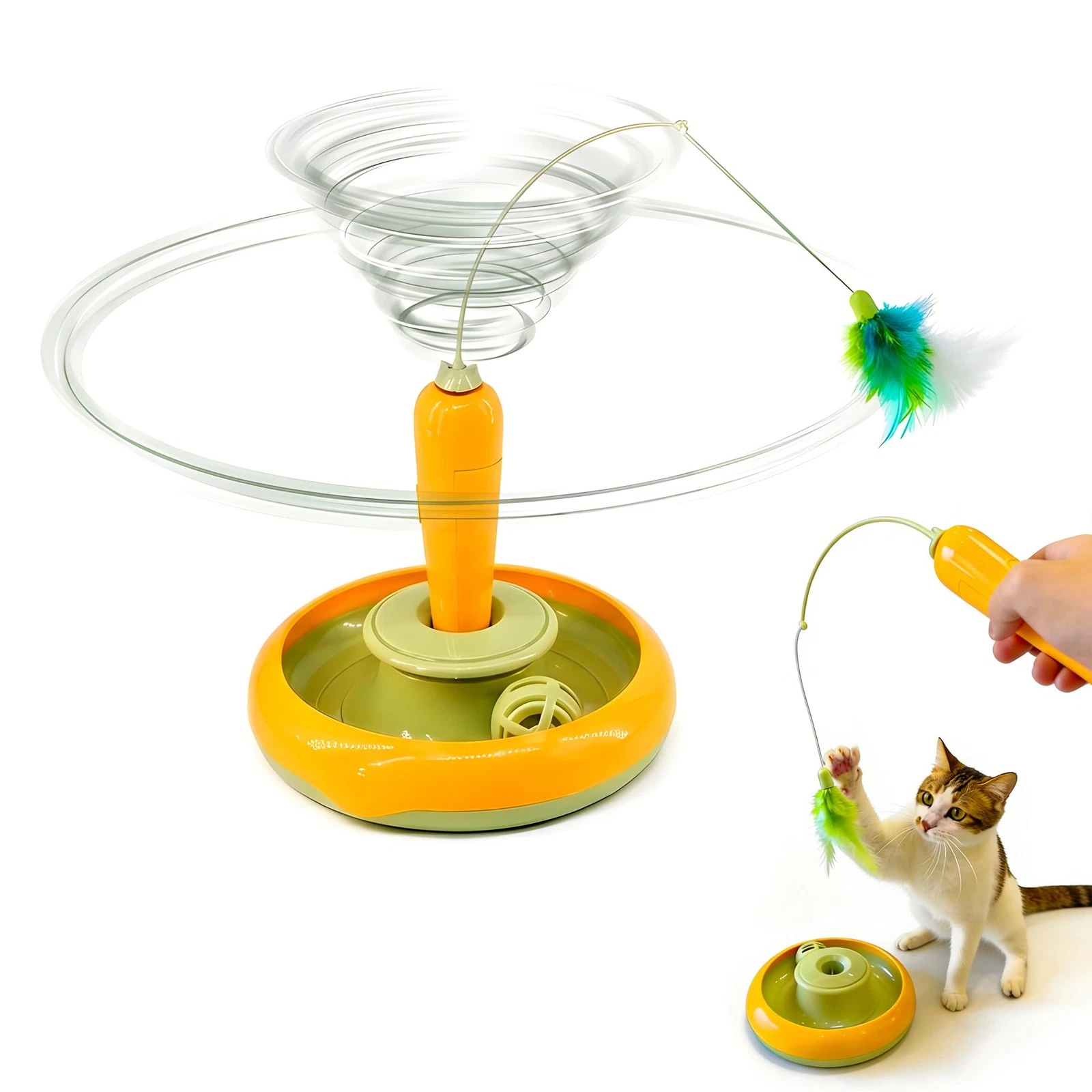 Detachable Interactive Cat Toy | Handheld Teaser Wand/Floor Play Dual-Use, In...