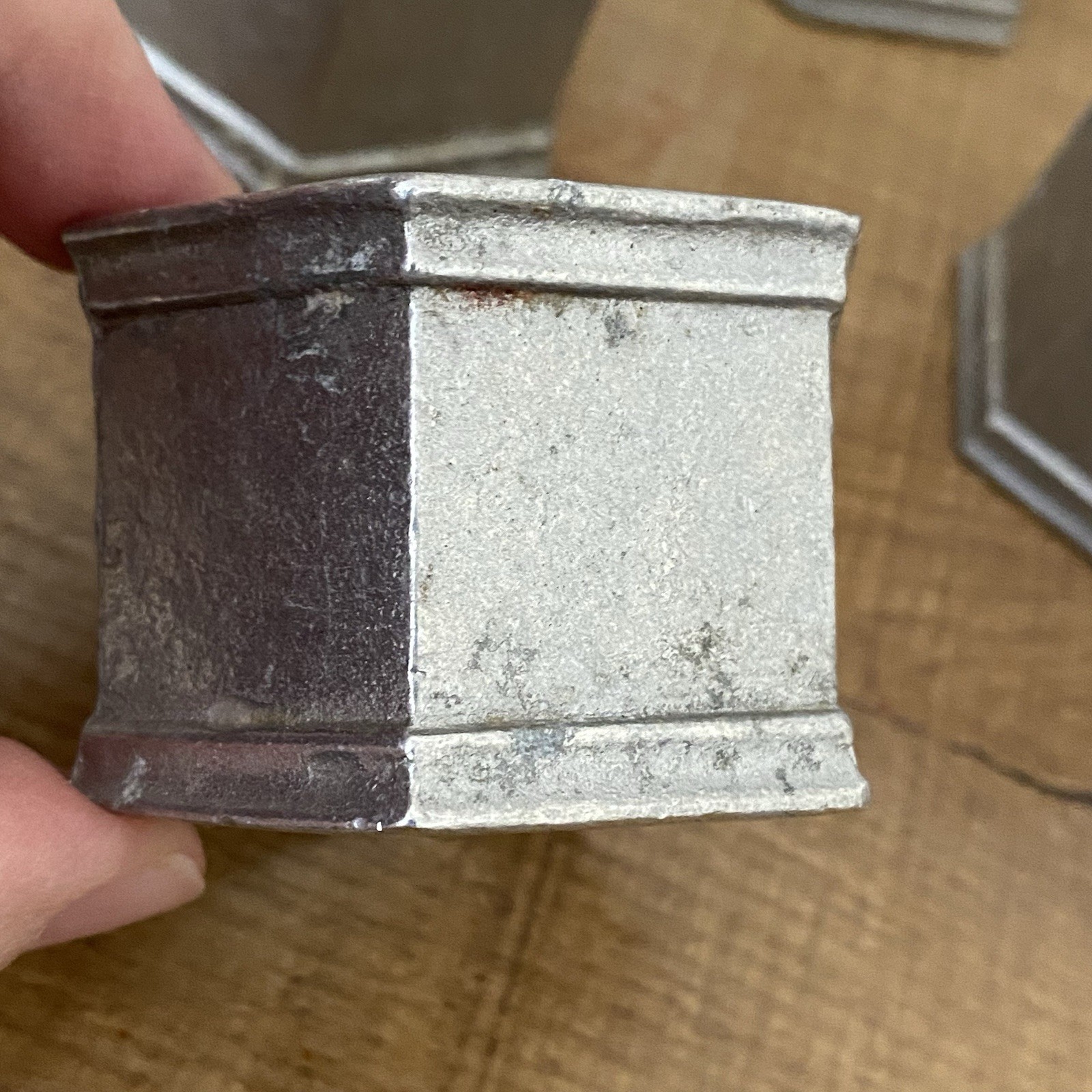 Vtg Wilton Armetale Pewter Hexagon Bolt Shaped Napkin Rings Columbia PA Set of 4 thumbnail 5