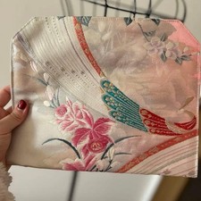 Kimono Obi Pouch Floral Pink Remake Handbag R...