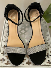 Gorgeous Windsor Black Rhinestone Ankle-Strap Block Heels – Size 7.5