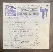 1880's Fred Kraemer Harness & Saddle Vaquero Vignette Letterhead Montana