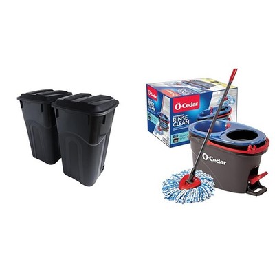 United Solutions 32 Gal 2-Pack Outdoor Trash Cans & O-Cedar EasyWring Mop Bundle