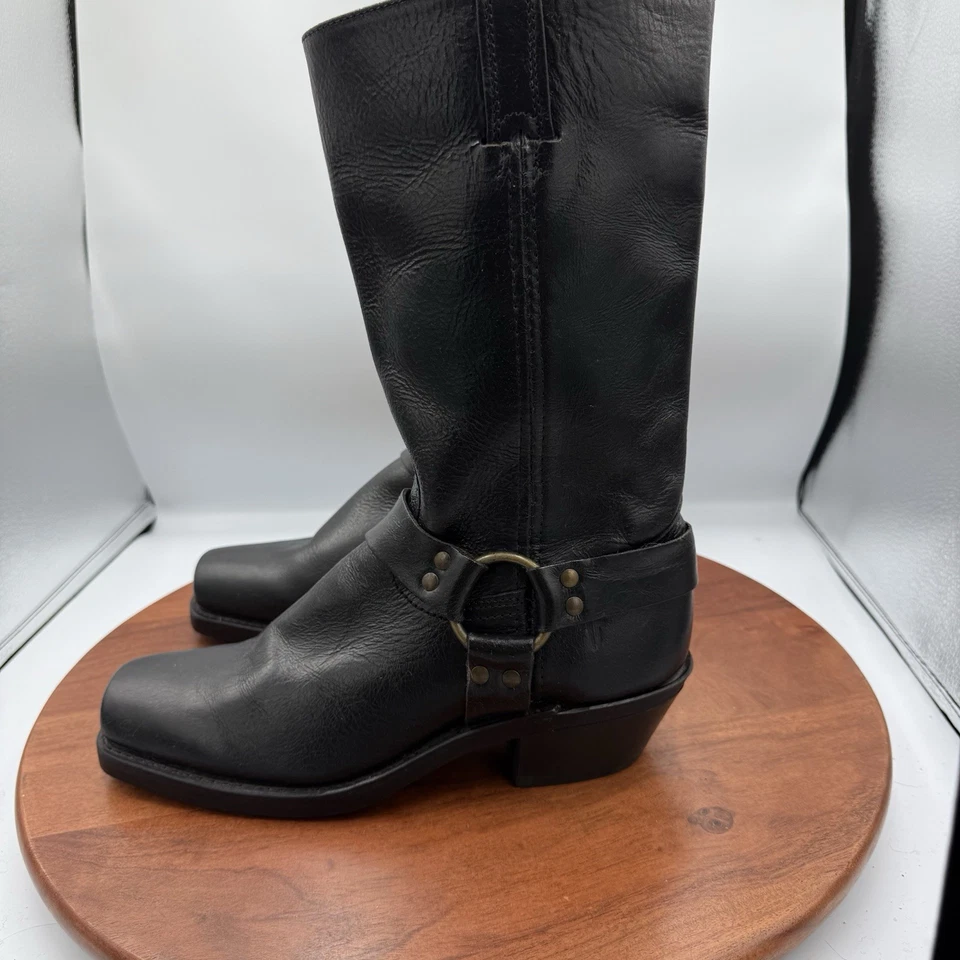 FRYE 12R Arnés Botas de Cuero Negro Envejecido Vaquero Hechas en EE. UU. Para Mujer 9.5M Foto 2 de 4