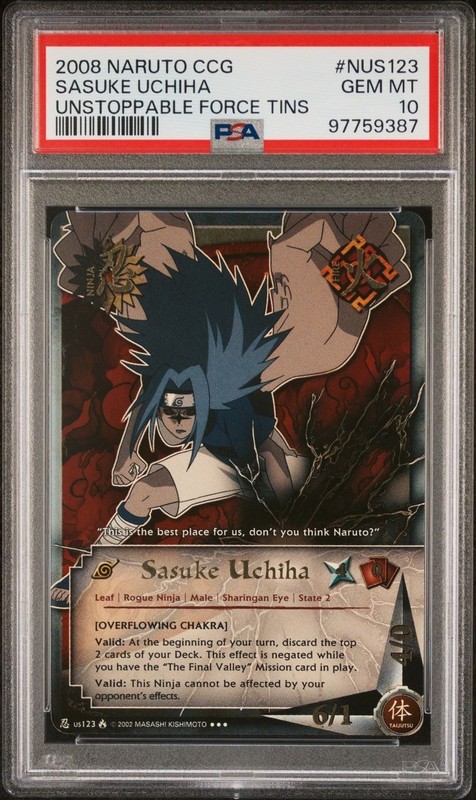 PSA 10 2008 NARUTO CCG CARD UNSTOPPABLE FORCE TINS #NUS123 SASUKE UCHIHA