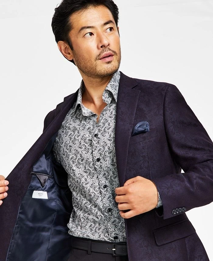 Blazer de jacquard ajustado Alfani para hombre en azul marino-36R Foto 4 de 4