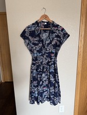 Old Navy Novelty Print Shirt Dress Large Scenic Village Print Navy
