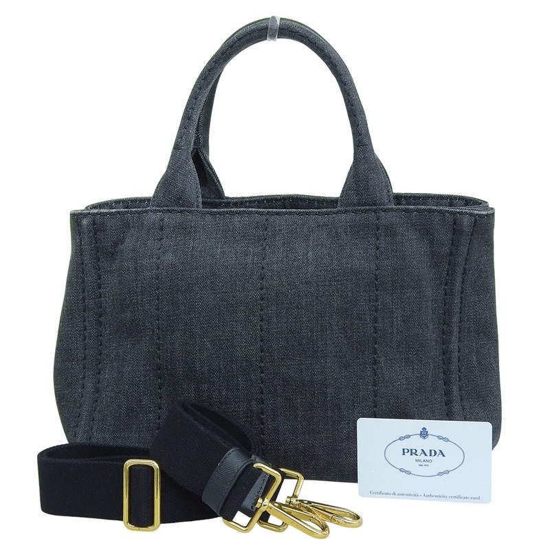 PRADA Canapa 2WAY Bag Handbag Shoulder Bag Denim Black 1BG439 Used  OB2767 from thumbnail 2
