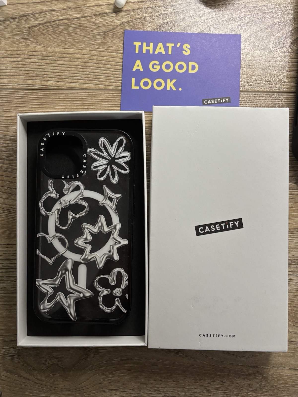 Casetify Impact Case for iPhone 15 with Doodles Print in Clear Black-image