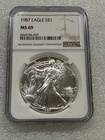 1987 Silver Eagle  NGC MS 69 Brown Label ~ PRISTINE ~ NO SPOTS (029)