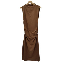 Quince Stretch Cotton Jersey Mock Neck Midi Dress Mocha Brown Basic Sleeved L