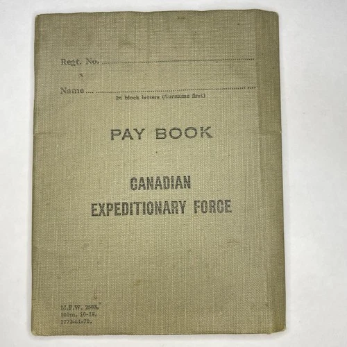 WWI WW1 Canada Military CEF Paybook Pte Gunn 104th Battalion New Brunswick