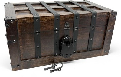 Nautical Cove Deluxe Handmade Wooden Treasure Chest Flat Lid Leather Accents