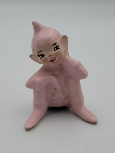 Vtg Pink Pixie Elf Brownie Gilner, Sitting Pondering Pink Pixie