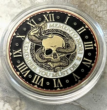 5 Pcs Coin/Token NEW BLACK & GOLD-Stoic Memento Mori/Memento Vivere 1.5"