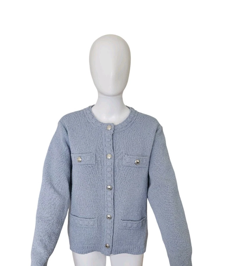 Cárdigan H&M Tejido Texturizado Azul Claro Cottagecore Grannycore Acogedor Con Botones Talla M Foto 3 de 4