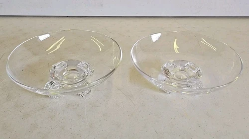 Vintage MCM 8" Signed Steuben Art Glass 4 Scroll Footed Bowl Pair John Dreves