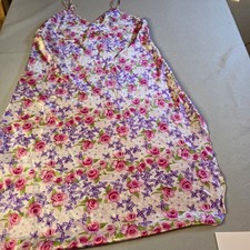 Gilligan O'Malley Vintage Floral Satin Nightgown Pink Rose Purple Slip Dress