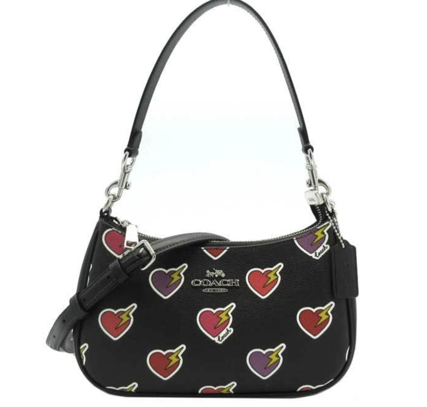 Borsa a tracolla Coach Teri stampa bullone cuore tracolla 2WAY nera multicolore