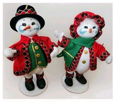 2007 Annalee Mobilitee Harlequin Snowman & Snowwoman Doll Pair Christmas NWT