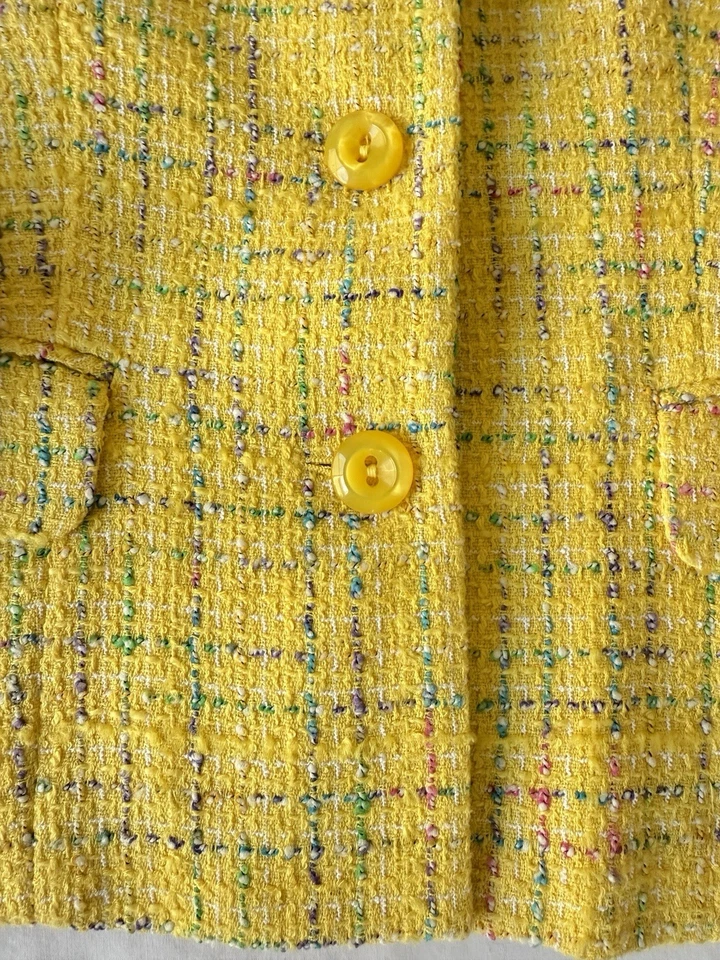 Blazer Barrie Pace Brillante Multicolor Amarillo Cuadros Tweed Chaqueta De Colección Años 80 Foto 3 de 4