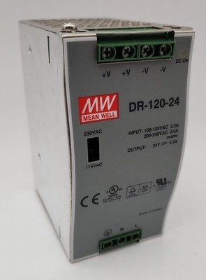 MEAN WELL DR-120-24 AC/DC Power Supply 115/230v AC Input, 24v DC 120W Output