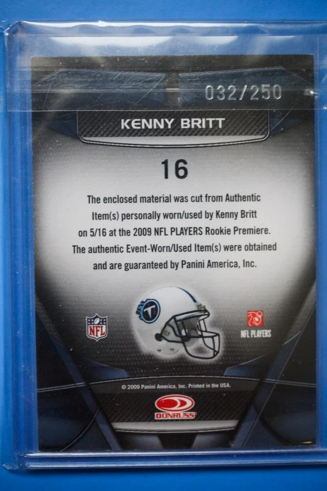 2009 Donruss Gridiron Gear Performers Jerseys /250 Kenny Britt #16 Rookie RC - Image 2 of 2