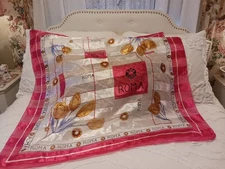 ROMA Italy Souvenier Scarf Tulip Design 38" Sq Silky/Satiny Pink, White and Gold