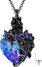 925 Sterling Silver Purple Crystal Heart Rose Cremation Urn Necklaces for Ashes