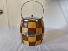 Vintage Ice Bucket Cooler Chiller & Biscuit Barrel Wood & Metal & Ceramic Bucket