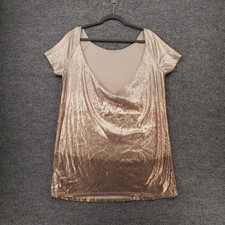 Free People Dress Womens Medium Beige Mini Shift Ombre Sequin Scoop Neck Stretch