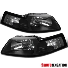 Fit 1999-2004 Ford Mustang GT SVT Cobra Black Headlights Corner Lamps Left+Right