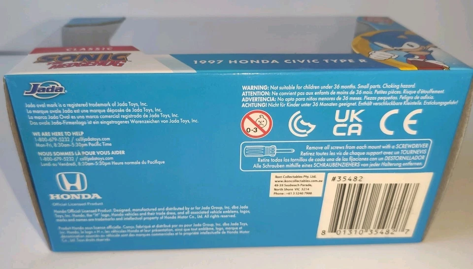 JADA HOLLYWOOD RIDES - SONIC THE HEDGEHOG *1997 HONDA CIVIC TYPE R* NEW! 8+ - Image 3 of 4