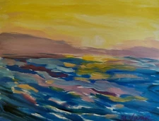 MONA VIVAR Original 11x14 Colorful Ocean Sunset Impressionism Fine Art Painting
