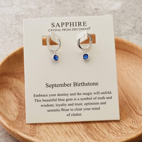 September Birthstone Hoop Earrings Created with Sapphire Zircondia® Crystals - Picture 4 of 9