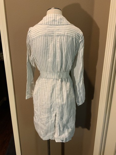 Rachel Zoe S Black & White Striped 100% Linen Wrap Cardigan Jacket Duster - Picture 5 of 8