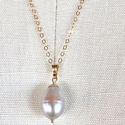 14k Gold Tahitian Gray Silver Pearl Pendant 16 Inch Necklace 14k Gold Tahitian Gray Silver Pearl