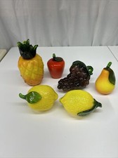 Vintage Murano Style Hand Blown Art Glass Fruit Lot Of 6 Pineapple Lemon Grapes