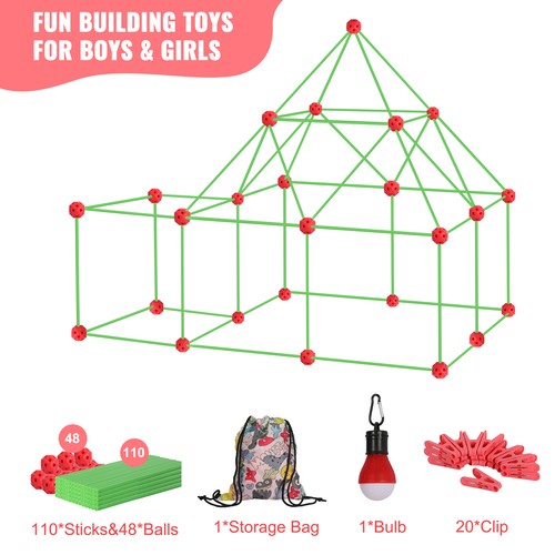 180PCS Building Your Own Den Kit Play Construction Fort Tent Making Set For Kids - Picture 10 of 12