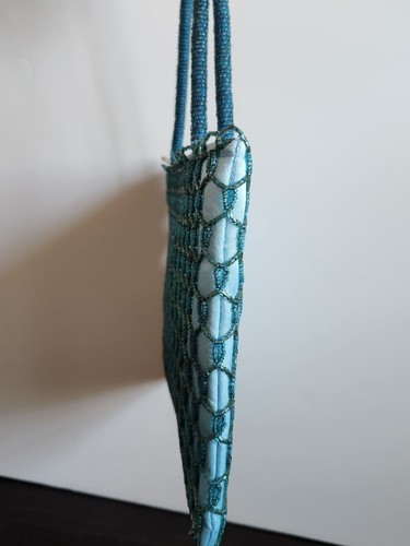 Vintage Abendtasche mit Perlen von Bijoux Terner ~ hellblau - Bild 13 von 14