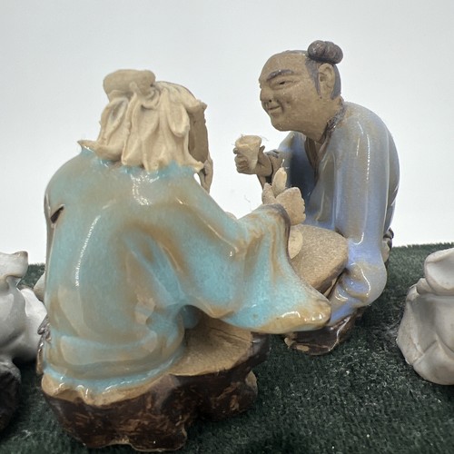 PV09256 Vintage Chinese Mudmen Diorama Eight Characters with Silk Covered Box - Picture 12 of 22