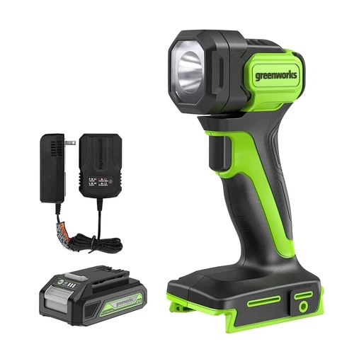 Greenworks 24V Max 200 Lumen Work Light Flashlight with 2Ah Battery and Charger