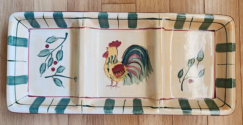 CHICKEN ROOSTER Design 3 Compartment Divided Tray Platter  HD Designs  PRE-OWNED