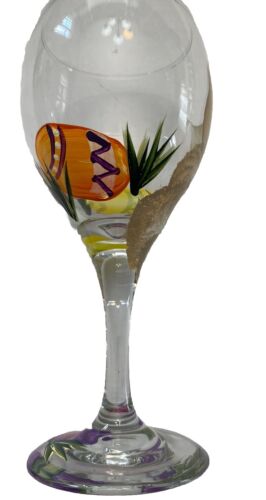 Hand Painted Easter Wine Glass Bunnies Easter Eggs