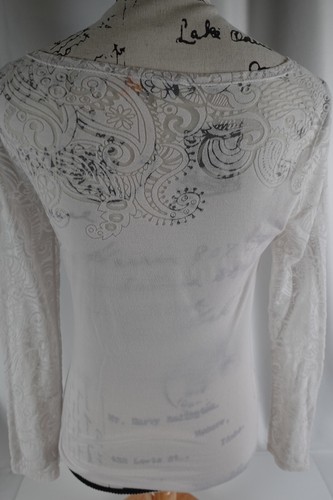 Etro Milano Women's Pullover Crew Neck Top Size 40 Blouse Print 2 US Lace Sleeve - Picture 8 of 20